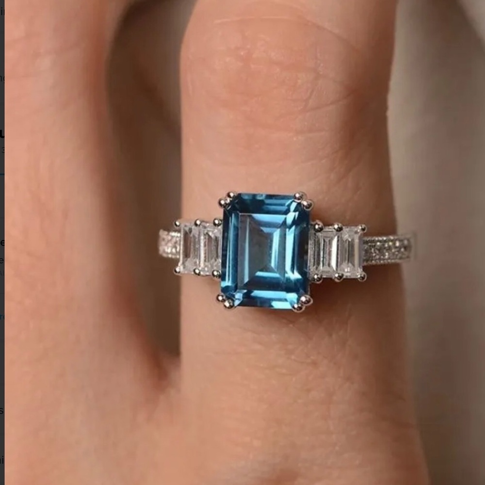 Princess Cut Aqua gemstone 925 Ring